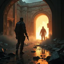 Visualizing Wesley Monroe, injured but surviving the ambush, confronting Director Alexander Cain amidst the destruction within the Fort Knox primary vault chamber.