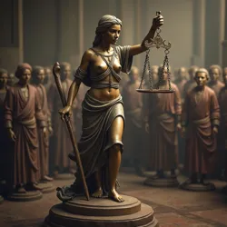 Represents real-world examples of compromised legality, including social inequality and political influence within justice systems globally.
