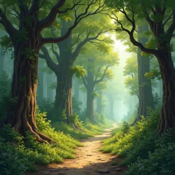 A mysterious path winding through luminescent mushrooms