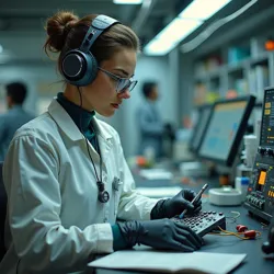 Portrait of Dr. Aria Nexus in her neural interface lab