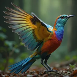 A male Chromatic Windweaver performs its distinctive courtship display, demonstrating the elaborate behaviors common among reproductive specialists in nature