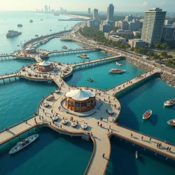 Aerial view of floating boardwalks