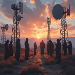 Devotees gathered around modified satellite equipment