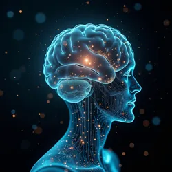 A neural interface display showing the complex layered structure of a modern thought form pattern during transmission