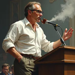 The mysterious figure known as "BoB" displaying his characteristic unconcern during a public address