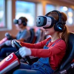 Detailed view of the AR headsets and motion-based karts showcasing the advanced technology powering the Mario Kart Avonmouth Grand Prix.