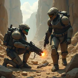 Gear Guardians carefully extracting a potentially dangerous technological artifact from a ruined site during an expedition.