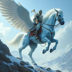 A Glacial Thaldrun and its Uraskan rider soaring above the battlefield during the defense of the Omnium Theocracy